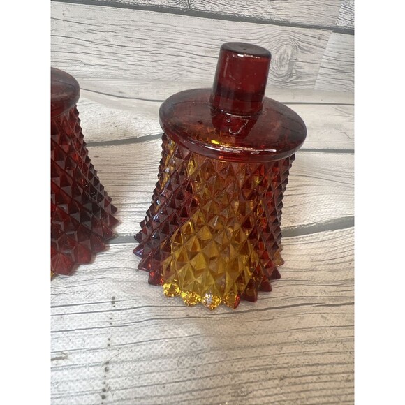 2 Vintage Diamond Cut Votive Candle Holders Peg Sconce Ruby Red Glass Read - Picture 3 of 10